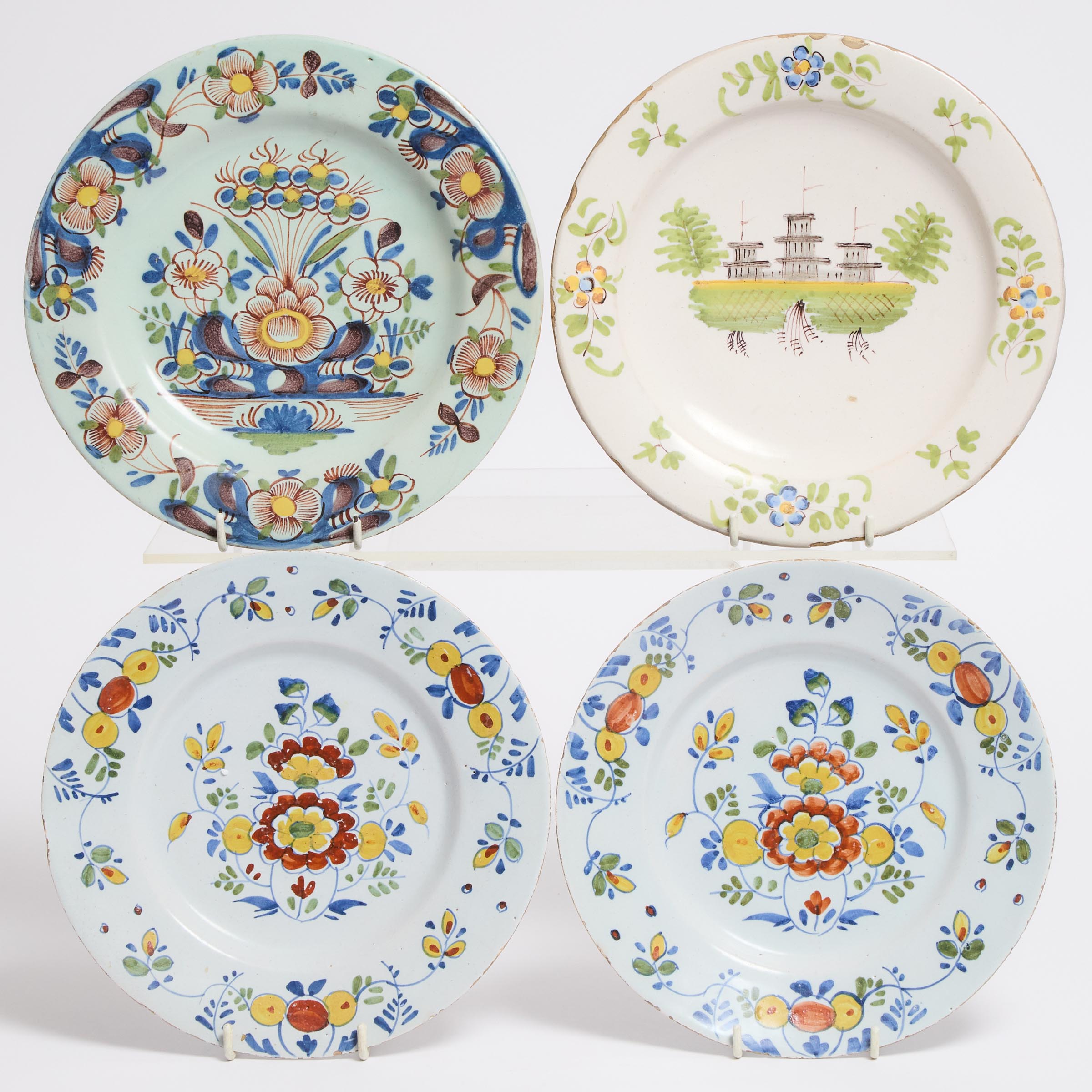 Four English Delft Polychrome Plates  2fb0498