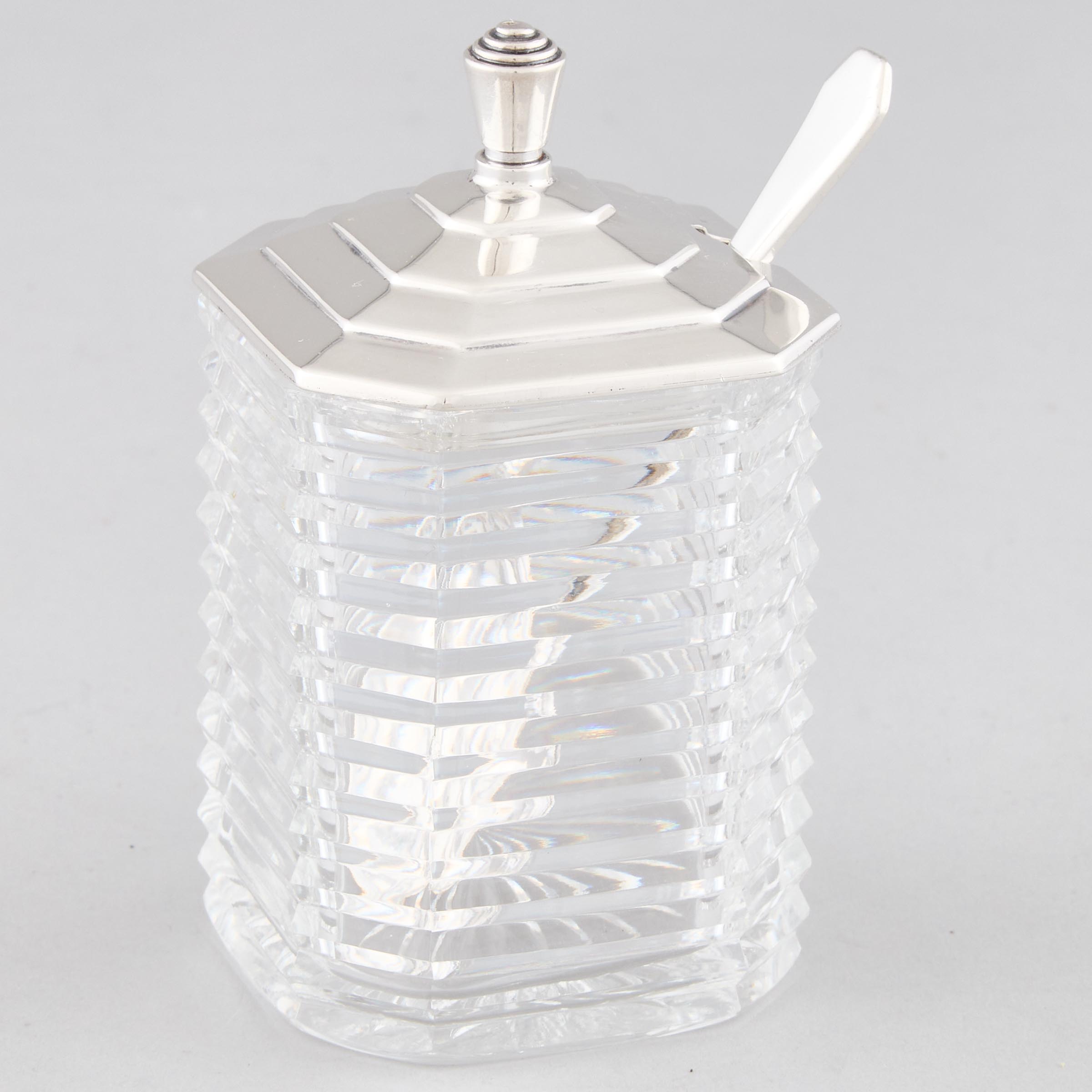 English Silver Covered Cut Glass Honey