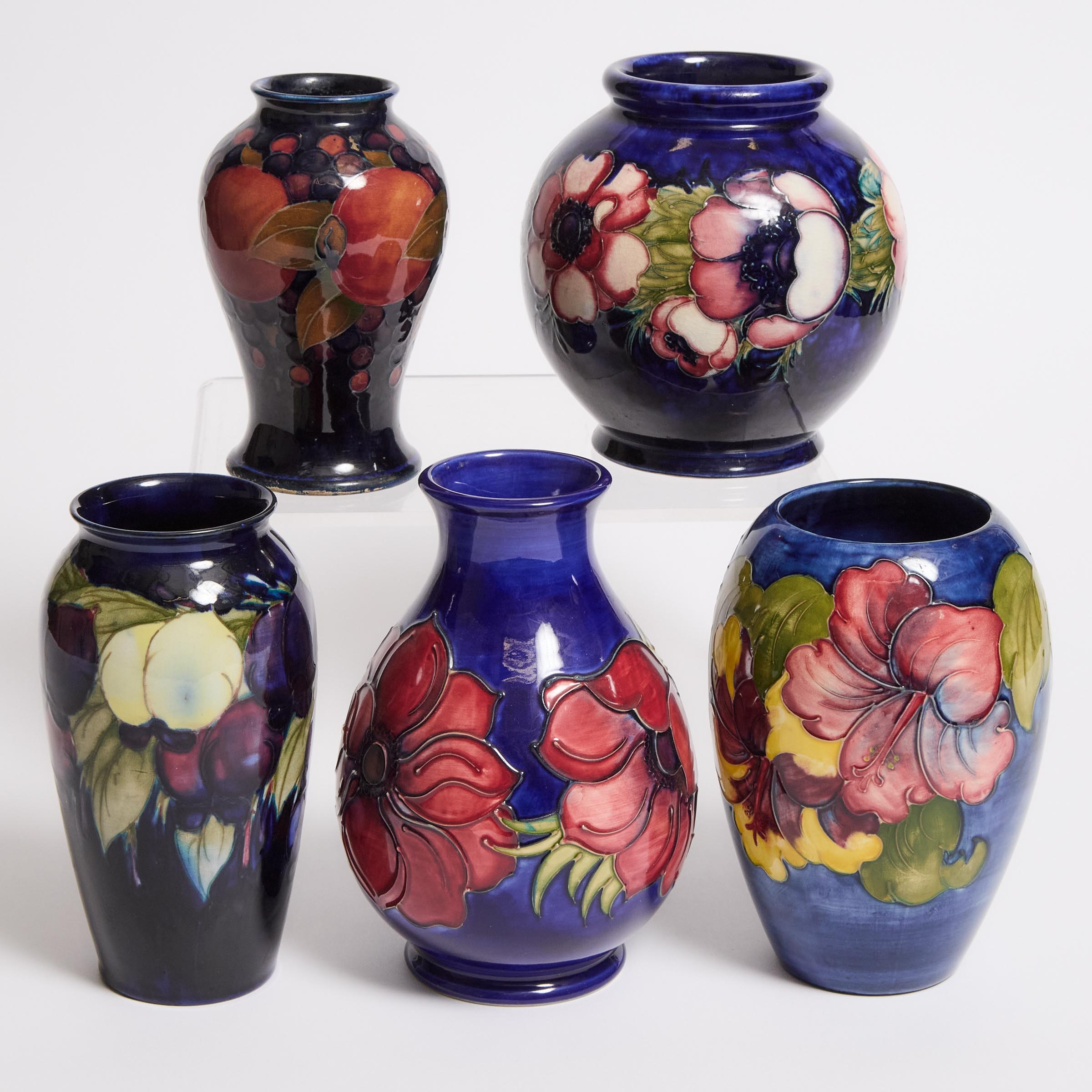 Five Moorcroft Vases, 20th century 