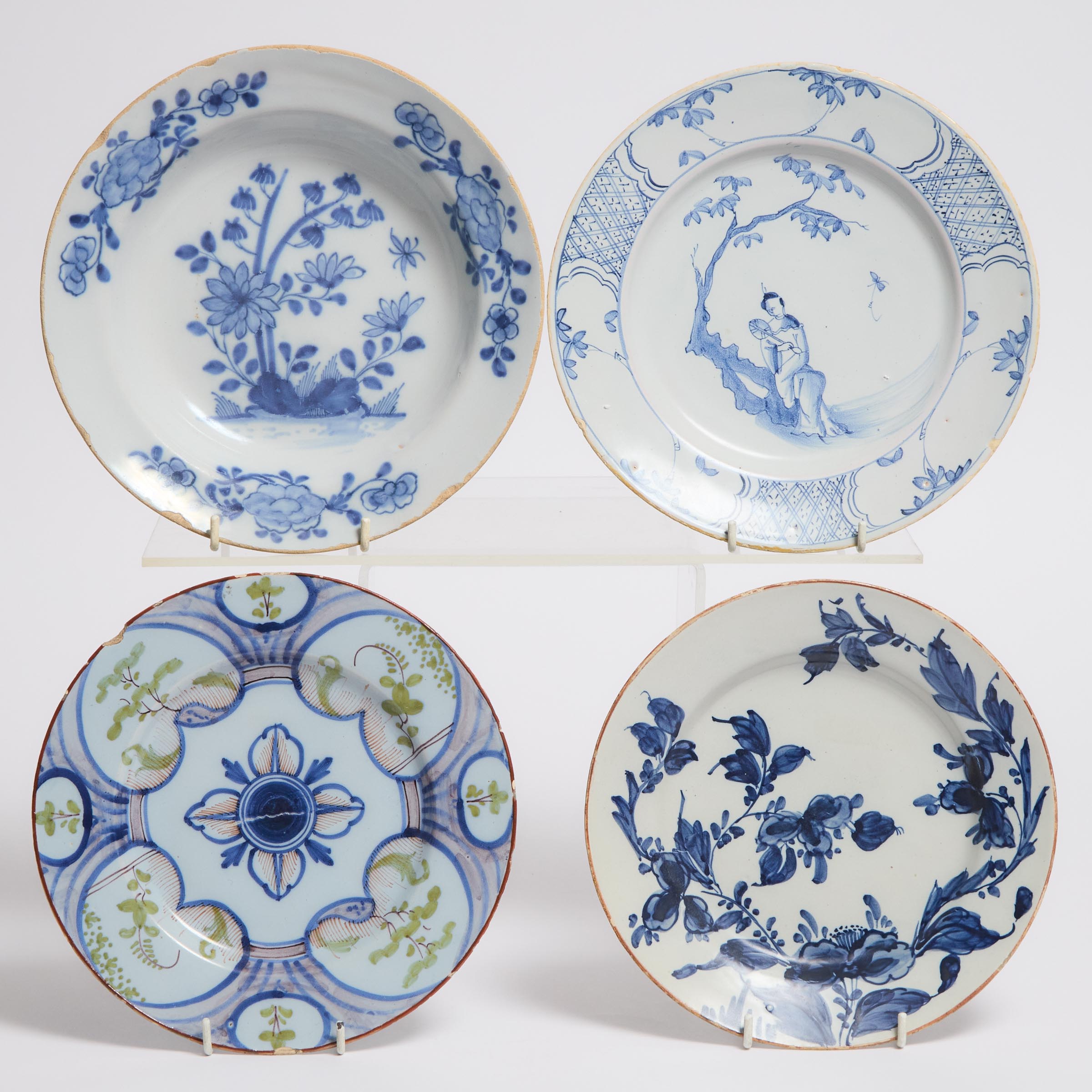 Three English Delft Blue and White Plates