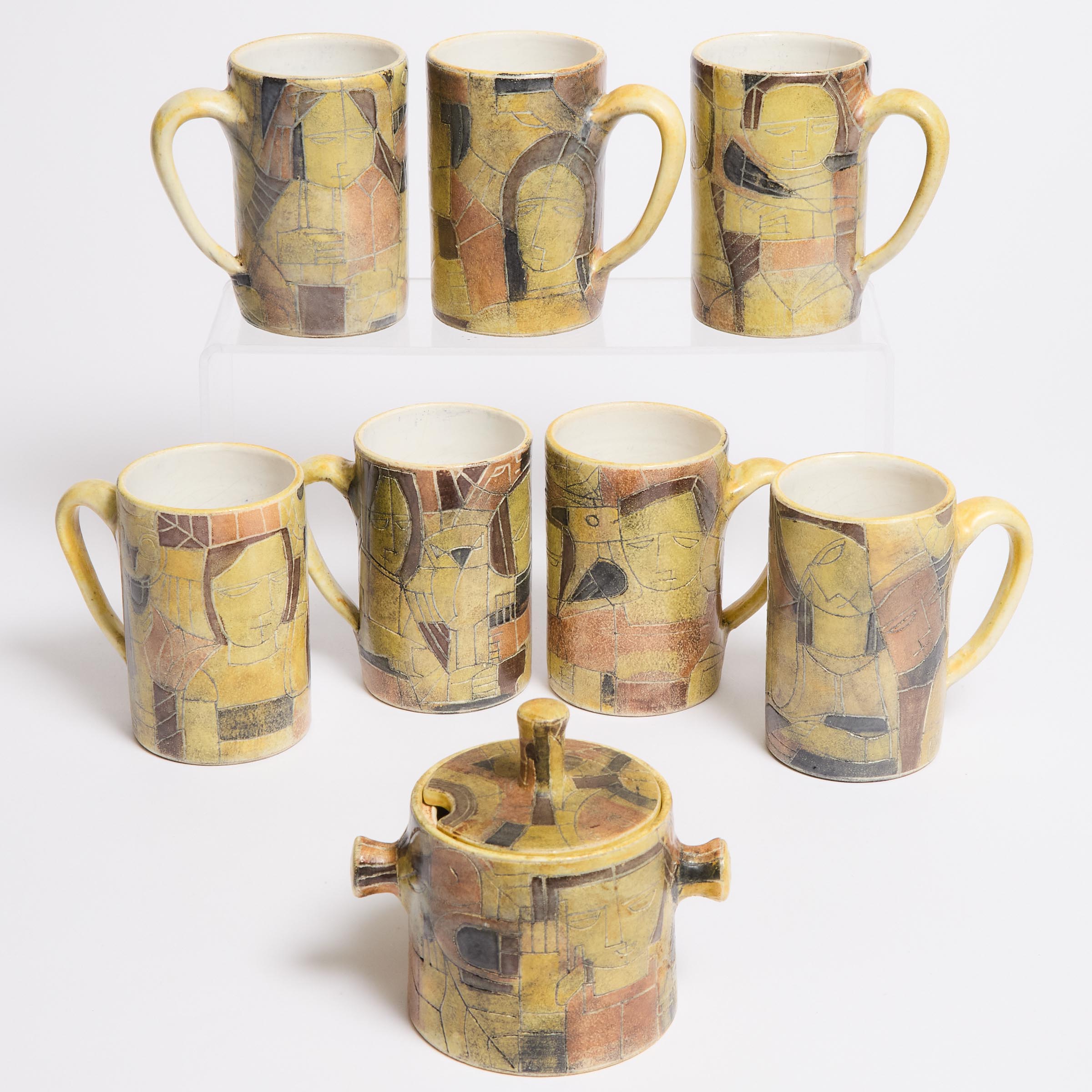 Set of Seven Brooklin Pottery Mugs and