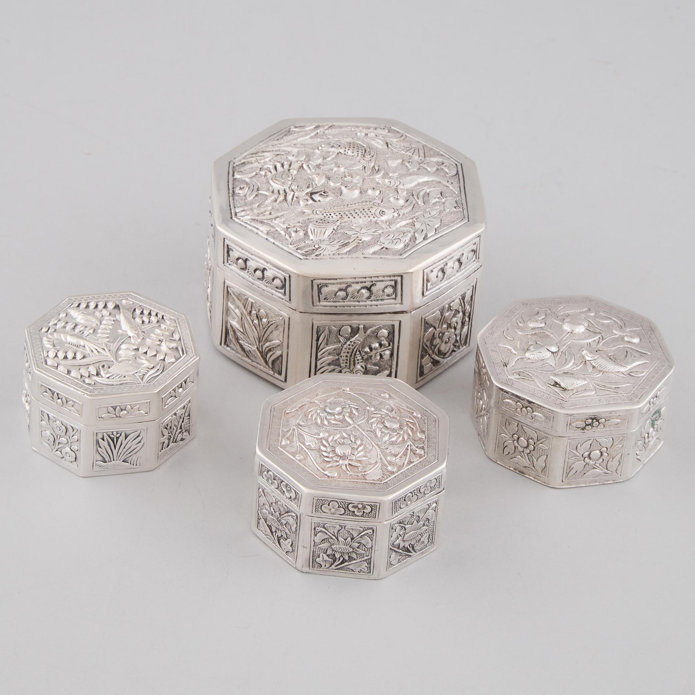 Four Chinese Export Silver Octagonal 2fb0480