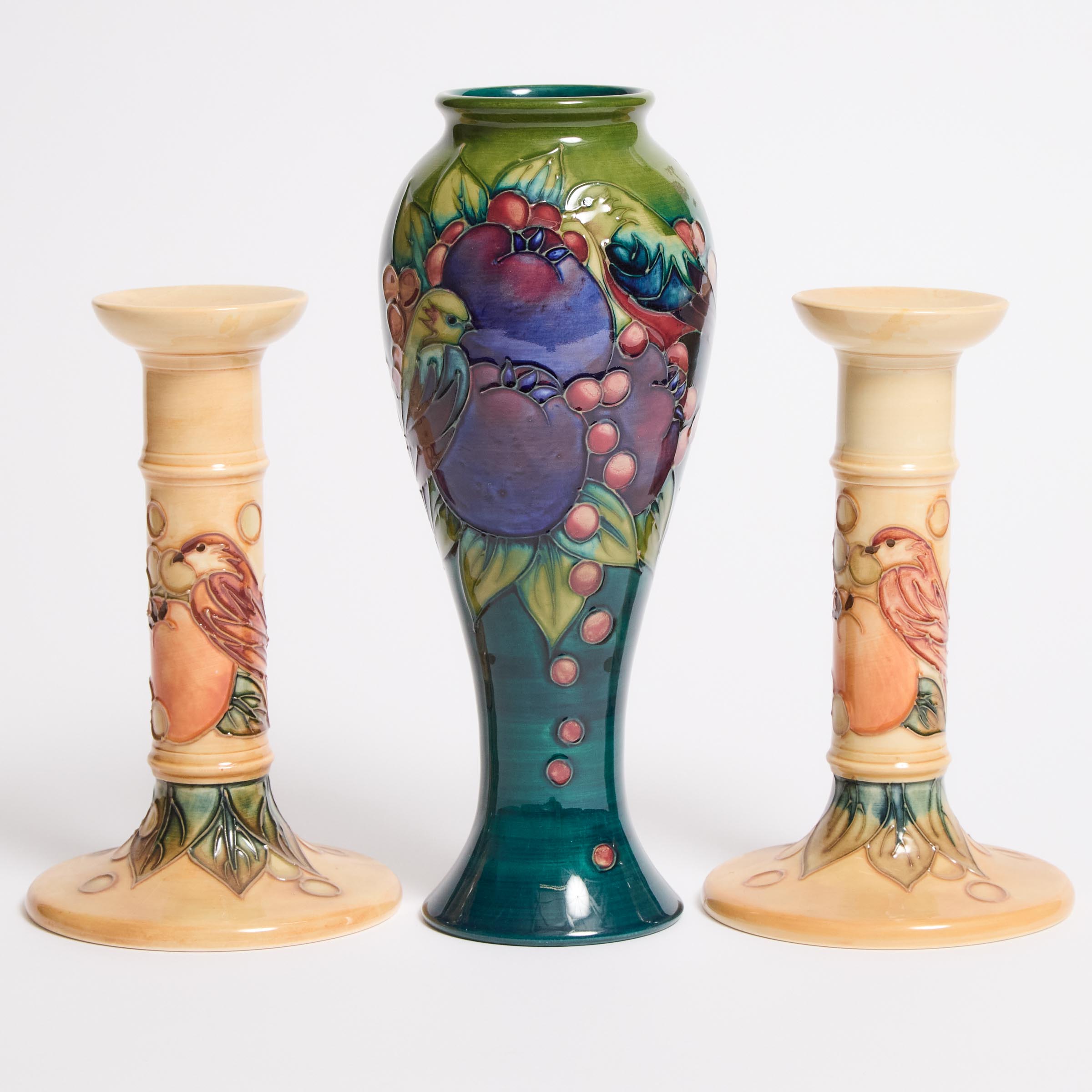 Pair of Moorcroft Finch and Fruit  2fb04ee