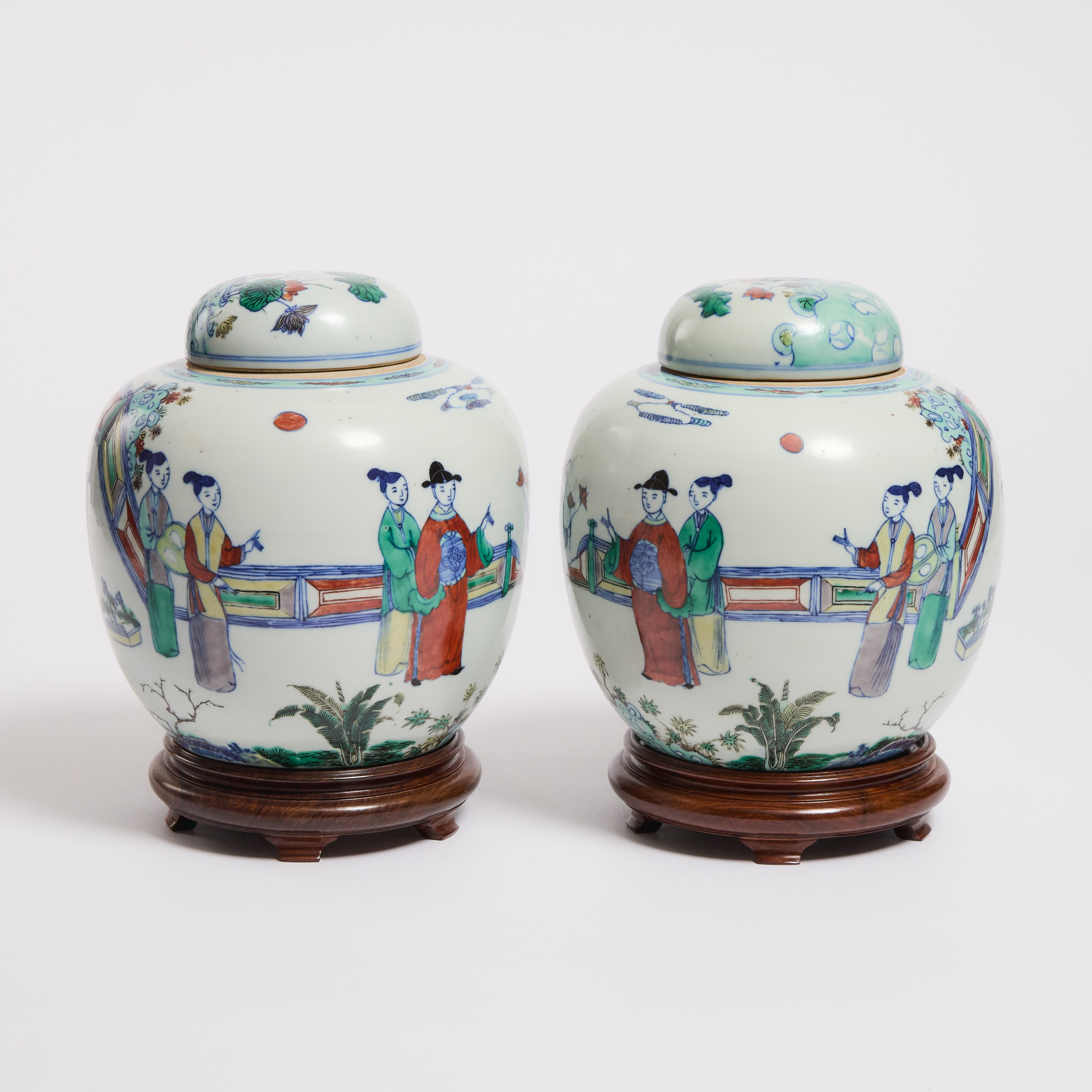 A Pair of Kangxi-Style Doucai Jars and