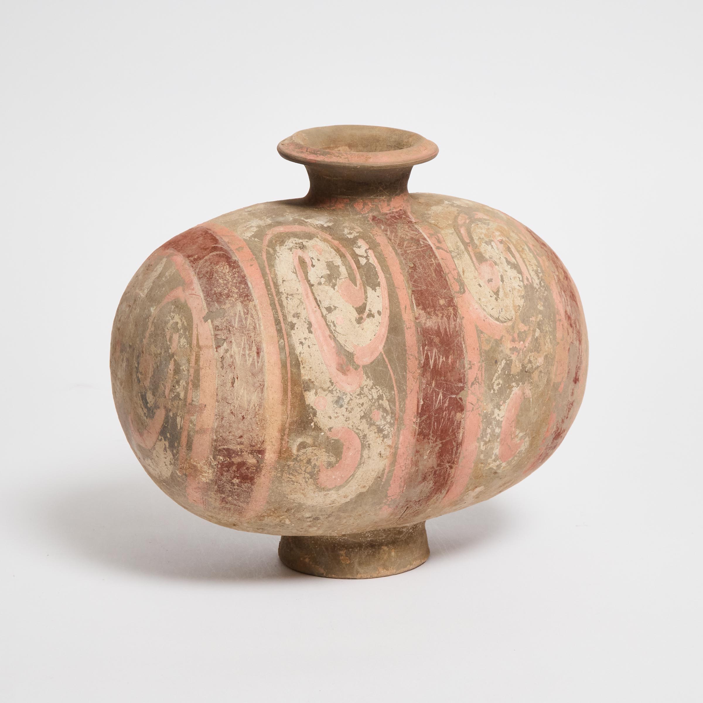 A Painted Pottery Cocoon Jar, Han Dynasty