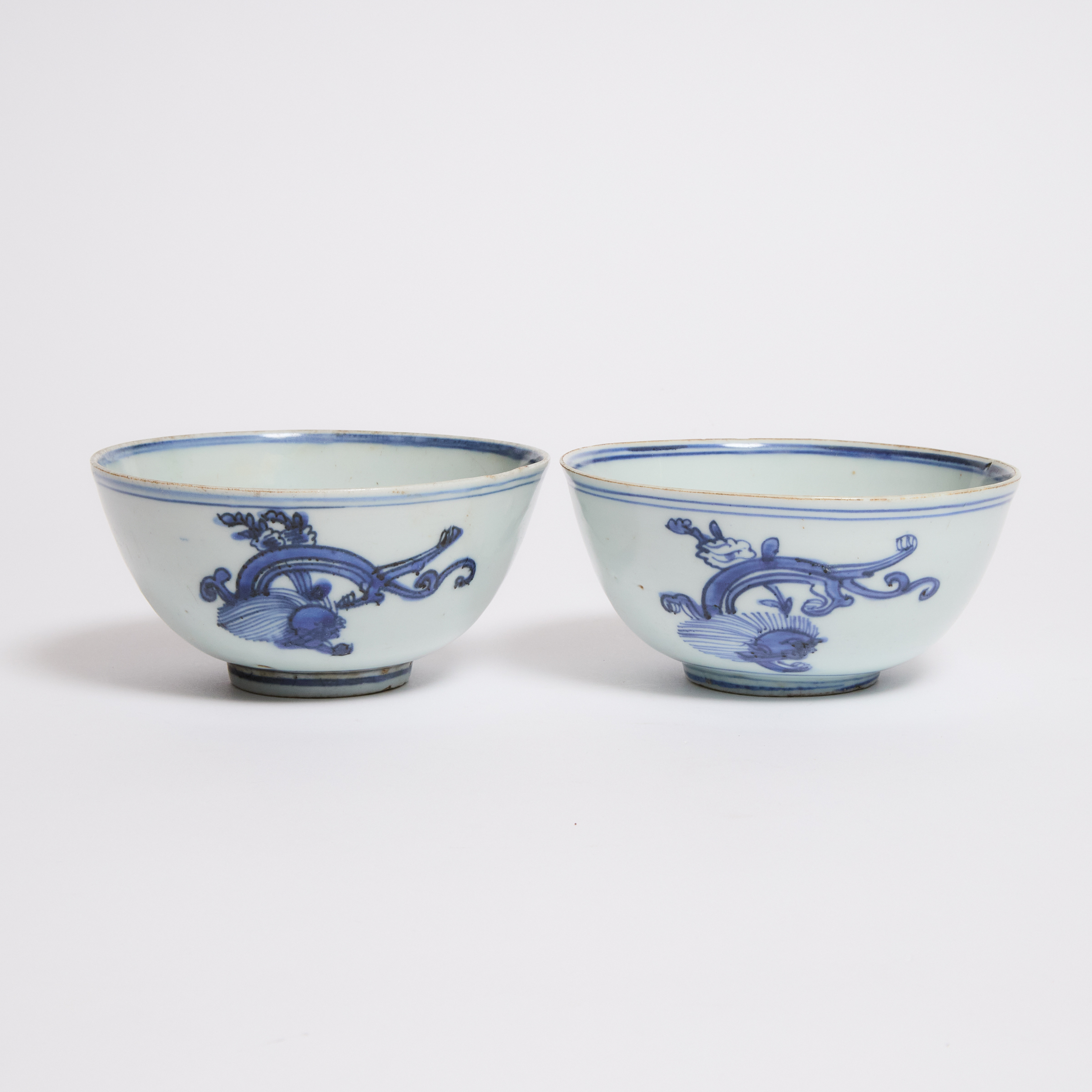 A Pair of Blue and White Dragon Bowls,