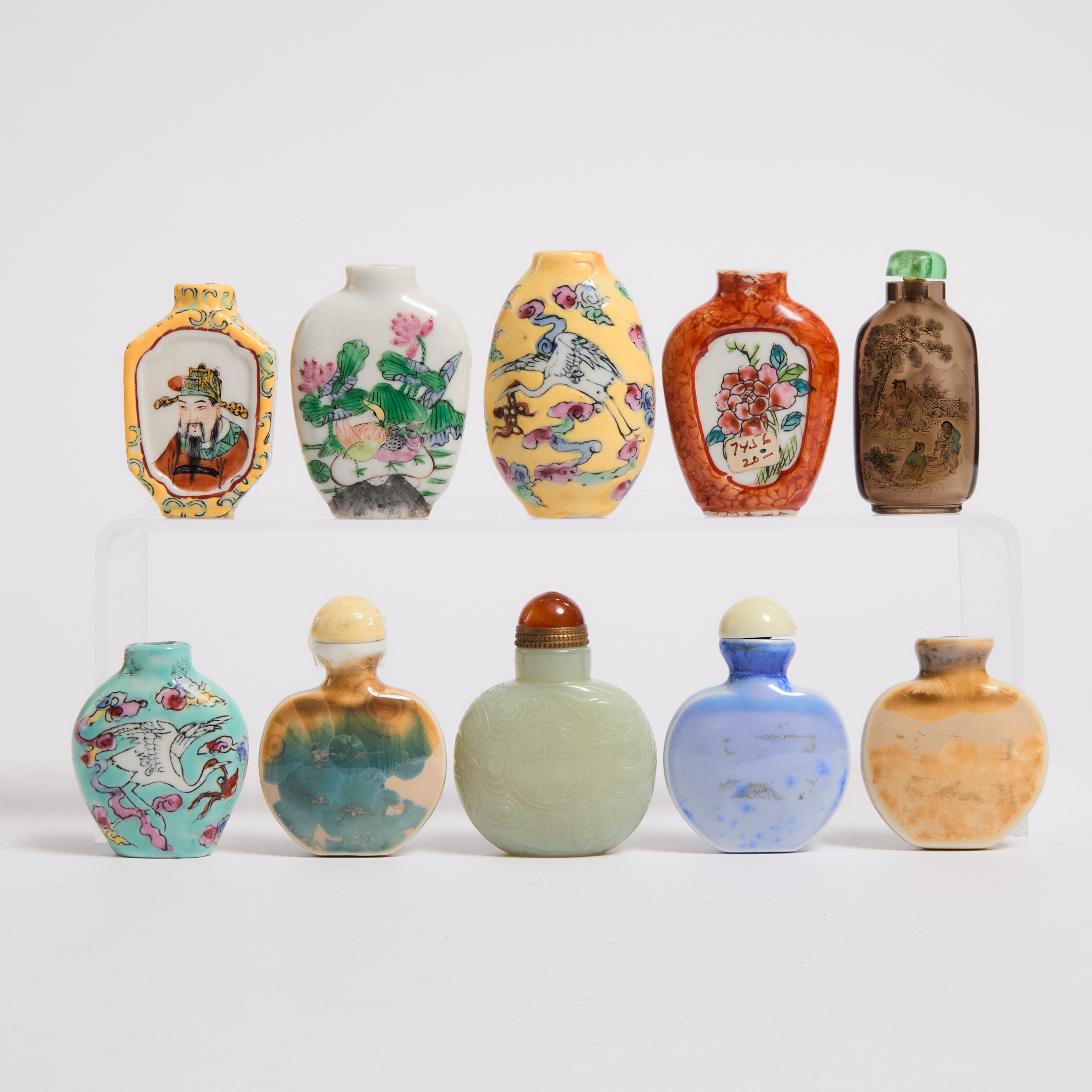 A Group of Ten Porcelain, Glass, and