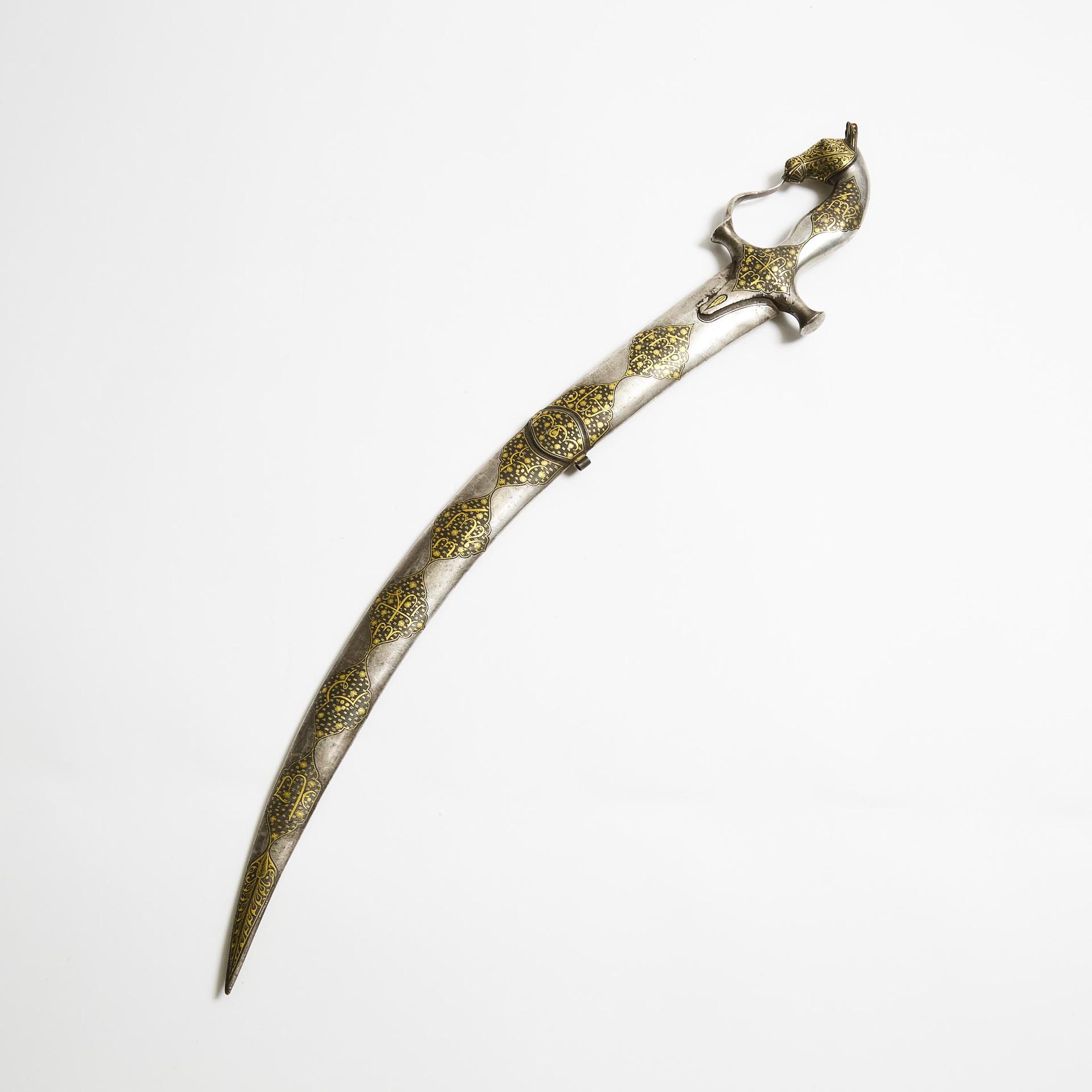 An Indian Tulwar Gold Decorated Sword,