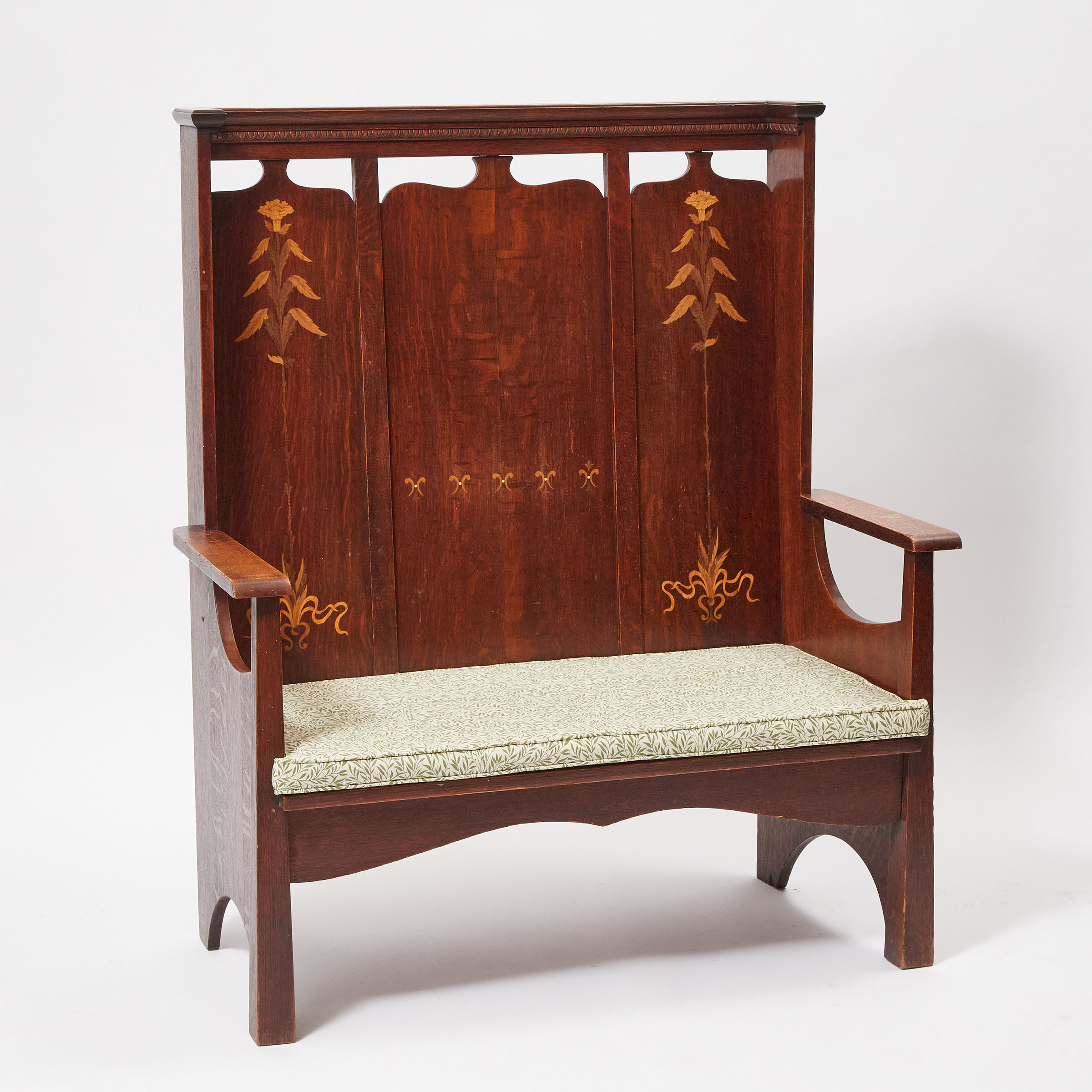 Arts and Crafts Inlaid Oak High Back