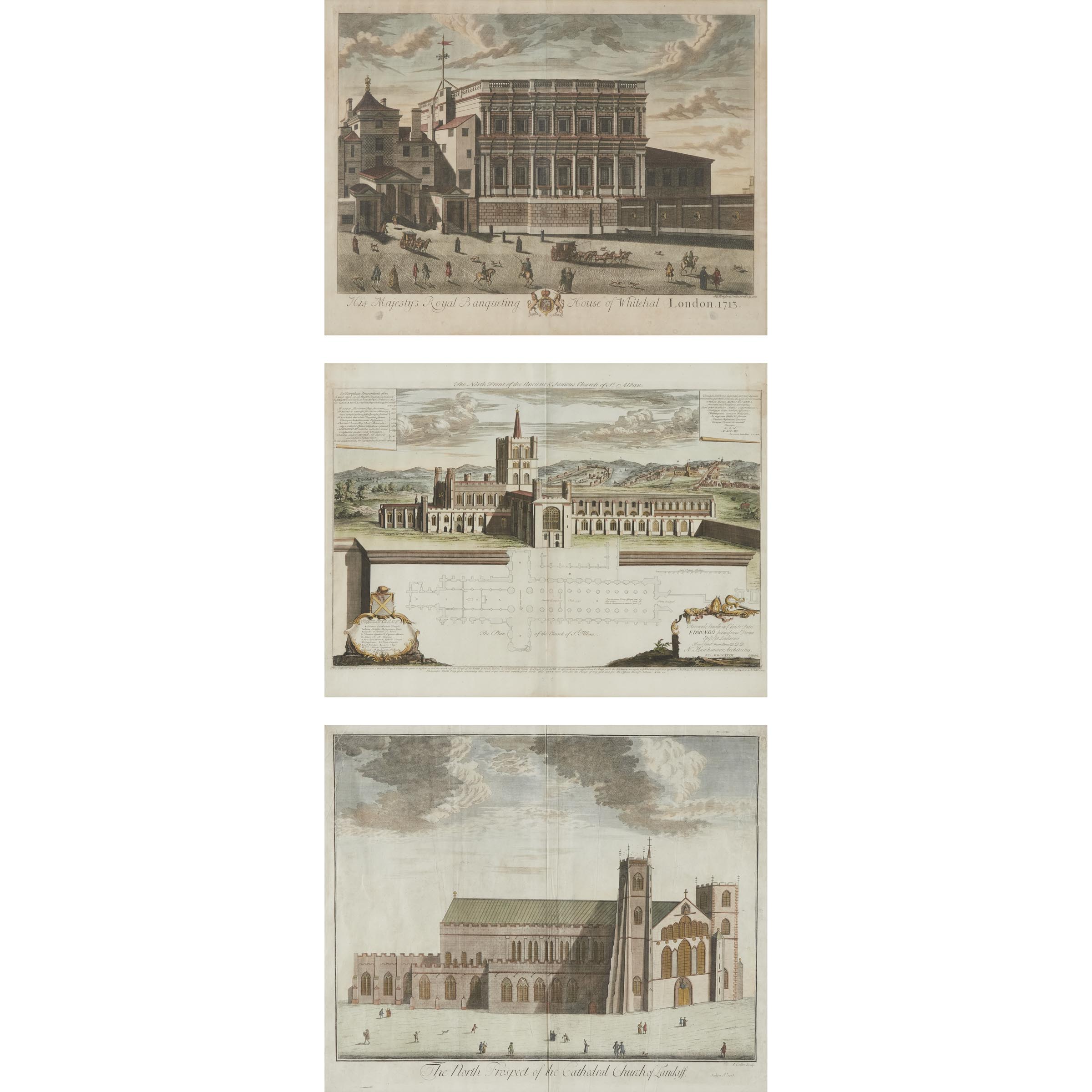 Three British School Hand Coloured Architectural