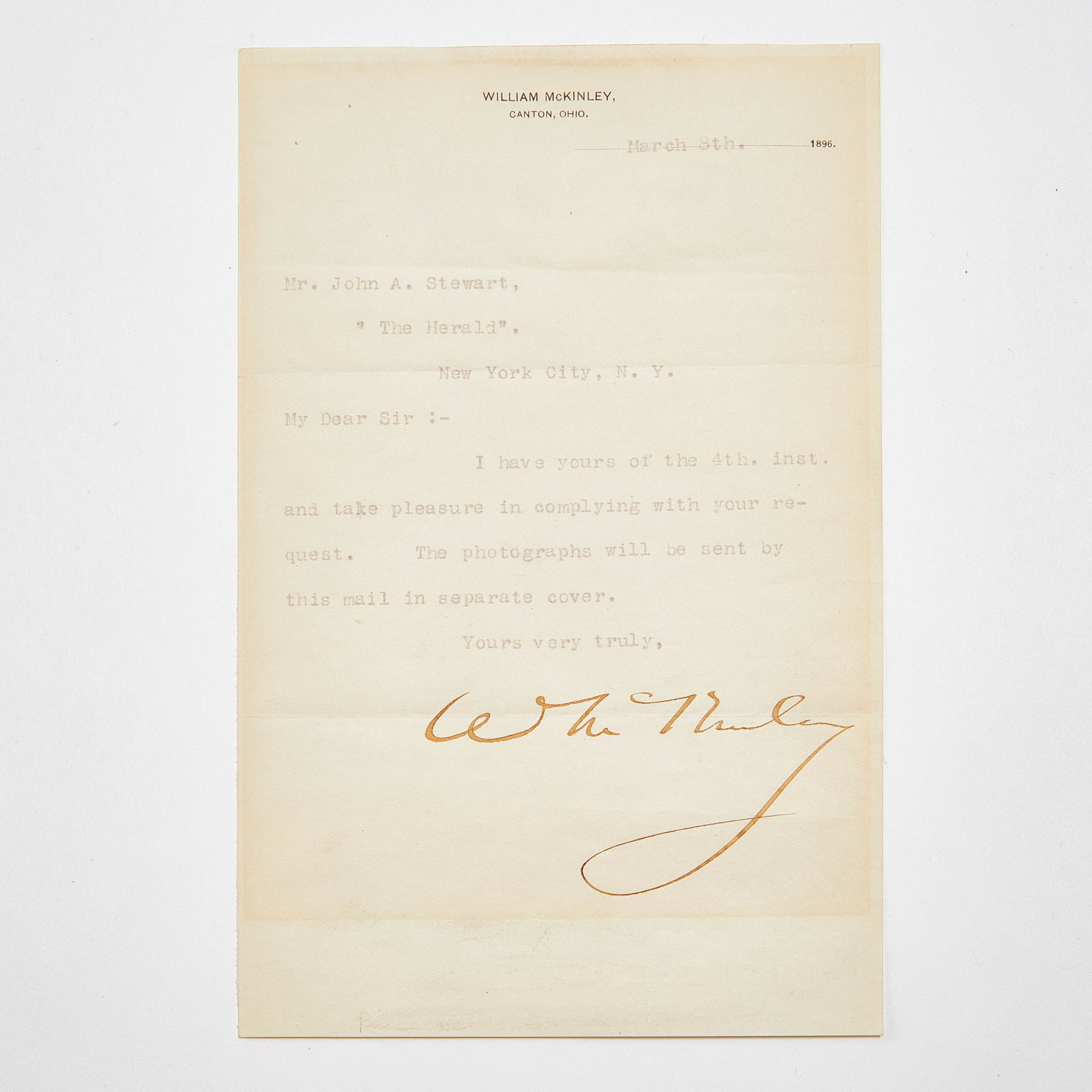 William H McKinley Signed Letter  2fb0a7b