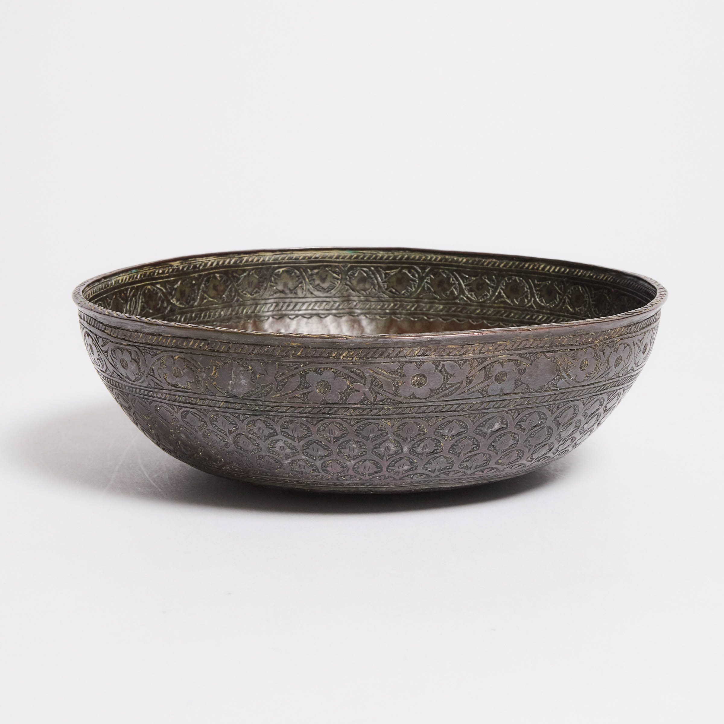 Persian Engraved Tinned Copper Bowl,