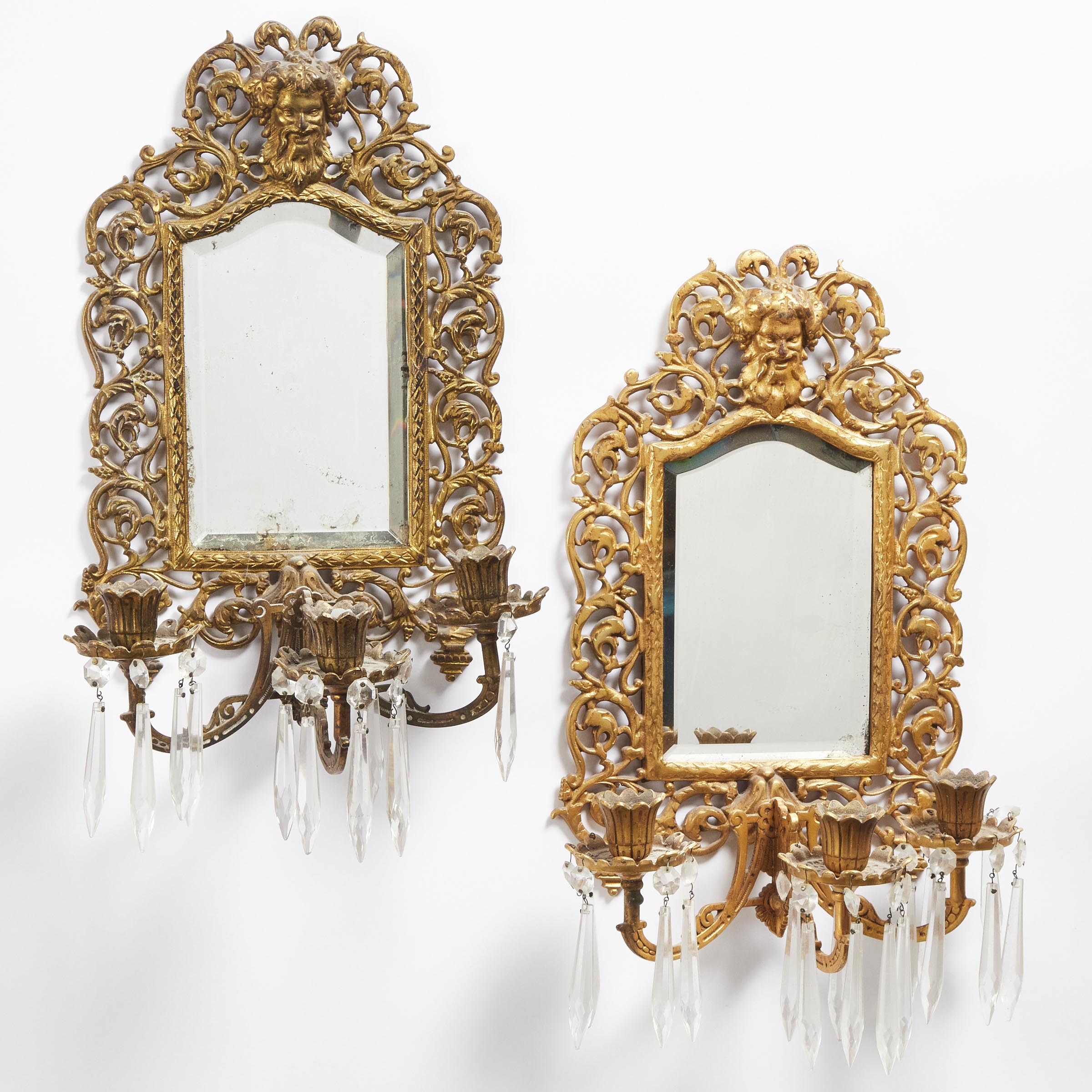 Pair of Gilt Cast Iron Mirrored Wall