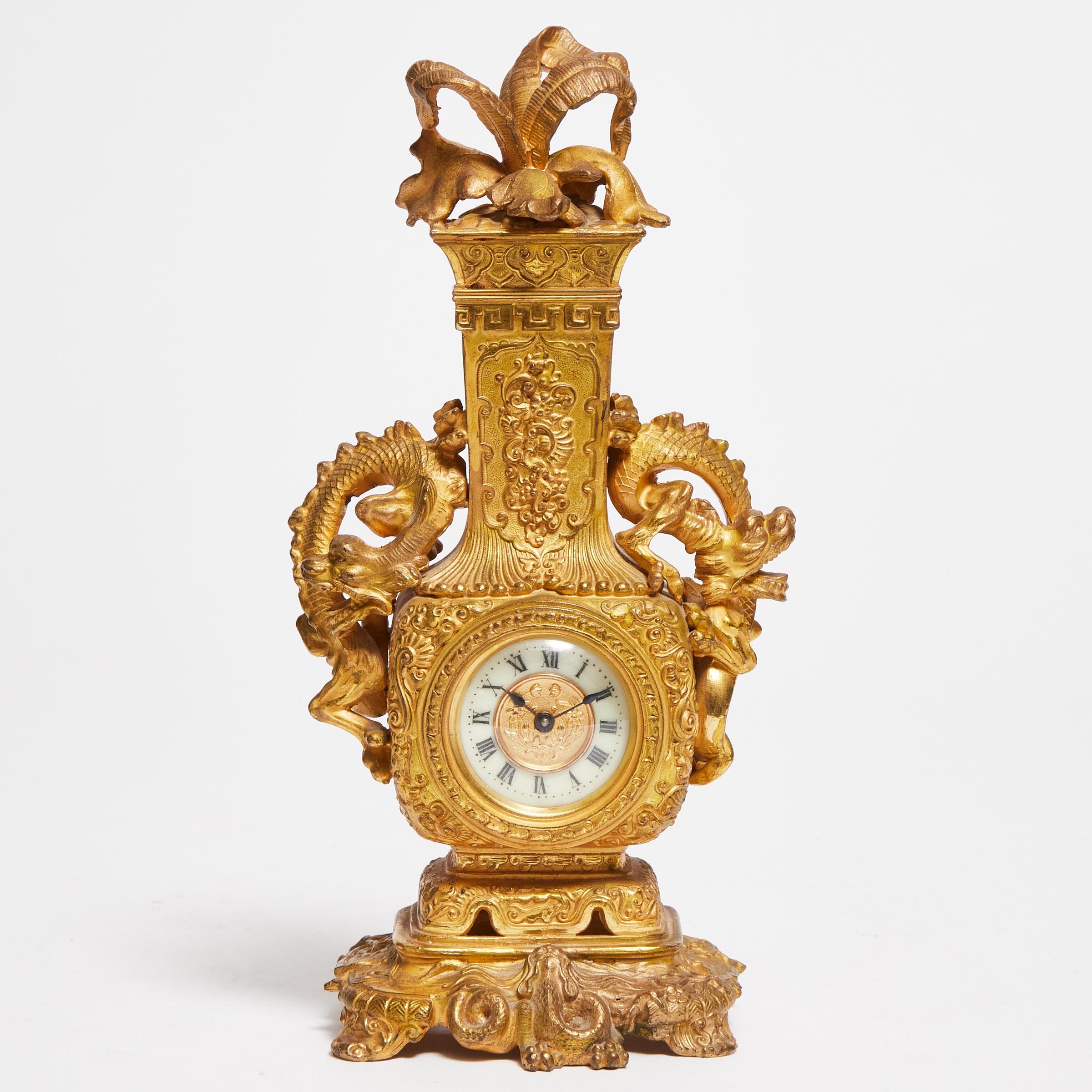 Small Orientalist Gilt Metal Table Clock,