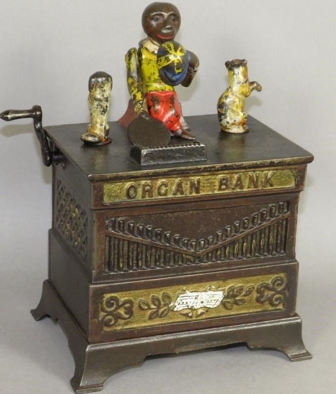 POLYCHROME PAINTED CAST IRON ORGAN GRINDER