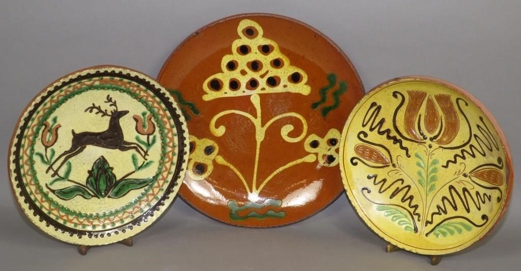 3 TURTLE CREEK POTTERY SLIPWARE PLATESca.