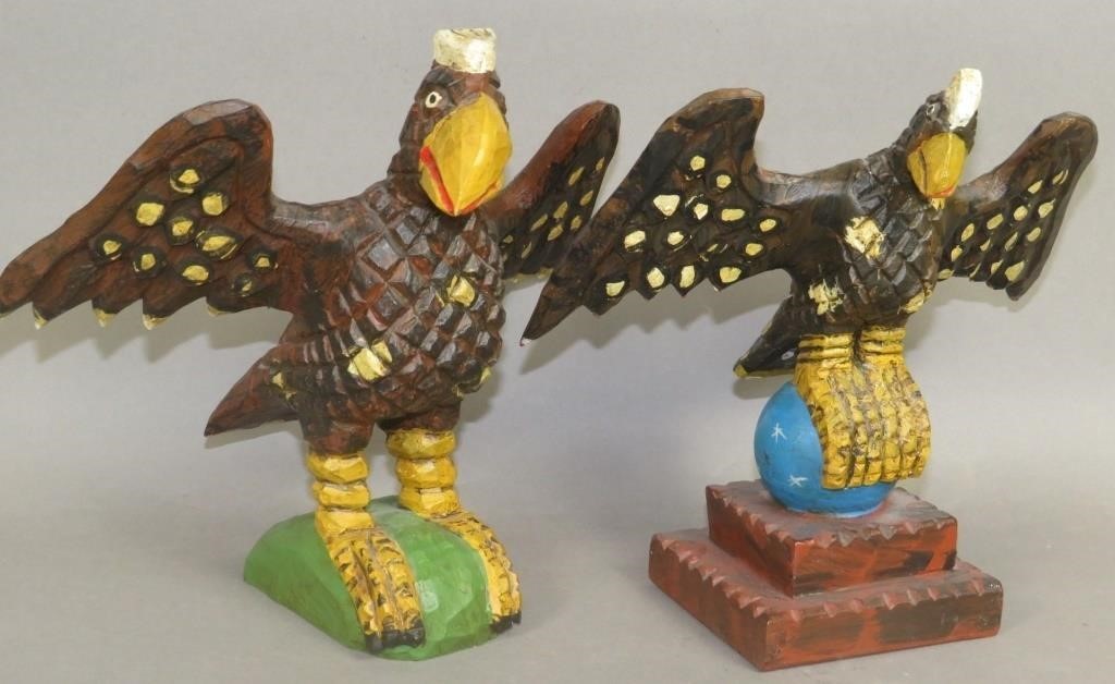 2 CHIP CARVED & POLYCHROME PAINTED EAGLES