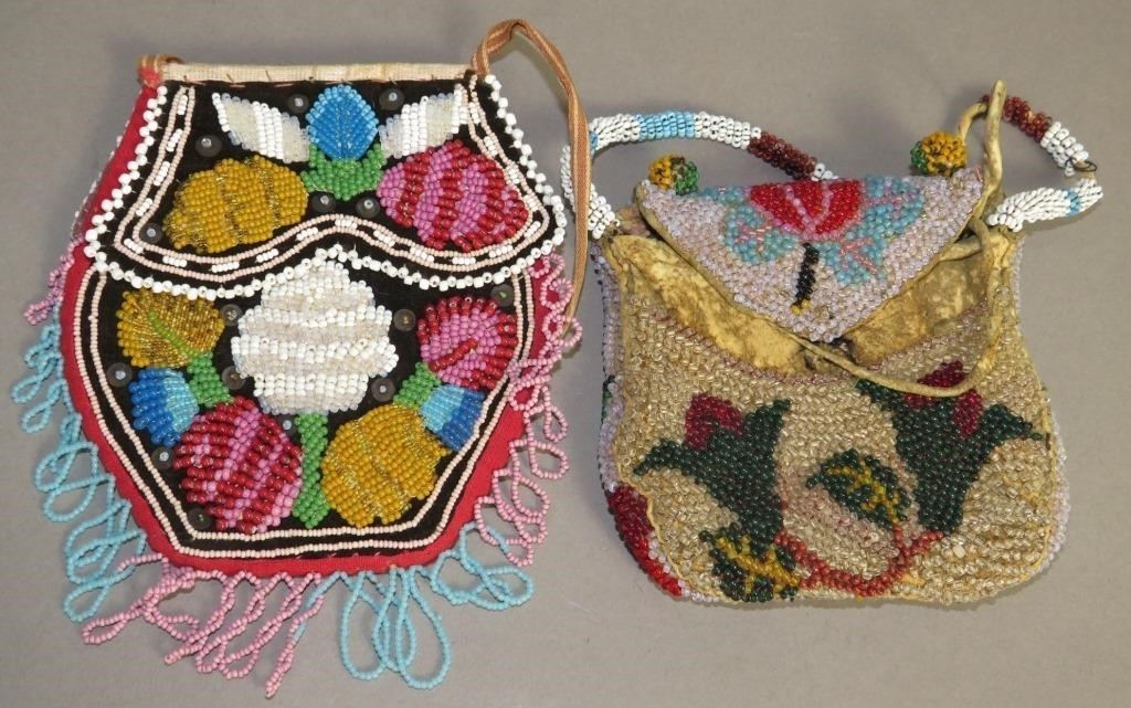 2 SMALL BEADWORK PURSESca 19th early 2fb0e17