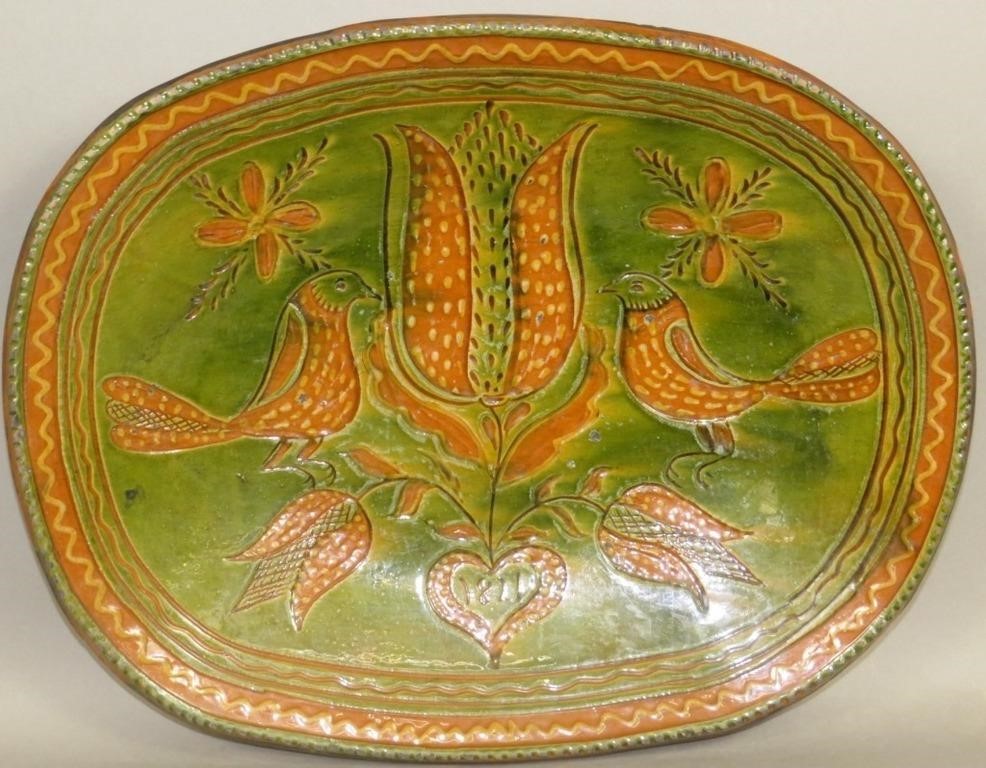 FOLK ART SGRAFFITO DECORATED REDWARE 2fb0dd5