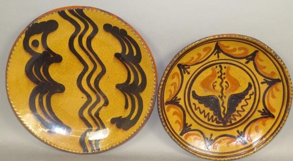 2 FOLK ART SLIPWARE DEOCRATED REDWARE 2fb0dd7