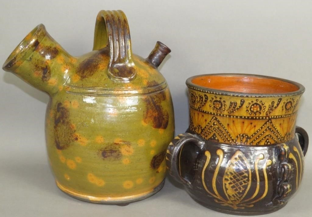 2 FOLK ART REDWARE PIECES BY GREG SHOONERca.