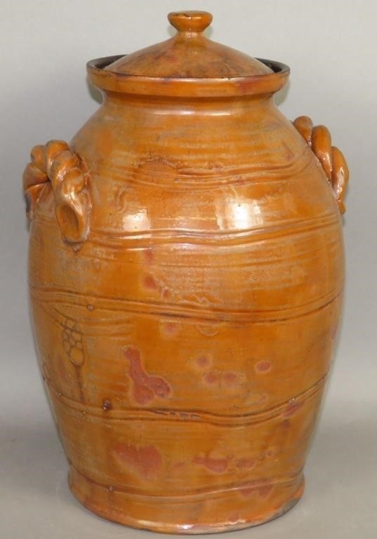 LARGE FOLK ART REDWARE JAR BY CHRISTOPHER 2fb0ddc