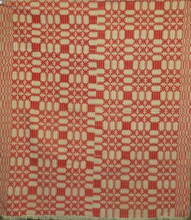 EARLY RED & WHITE DOUBLE WEAVE COVERLETca.