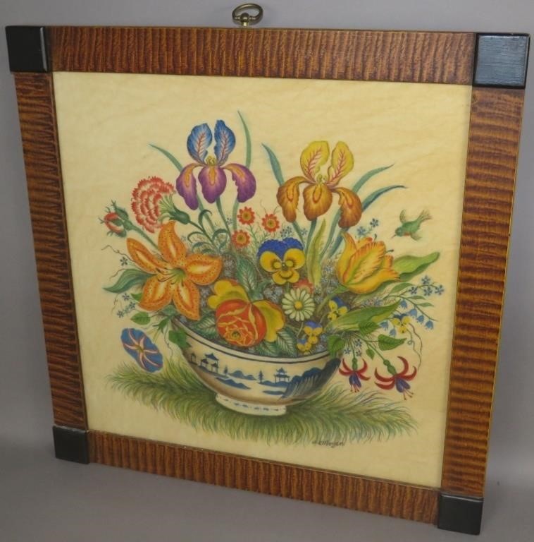 FINE FOLK ART THEOREM BOWL OF FLOWERS 2fb0ef7