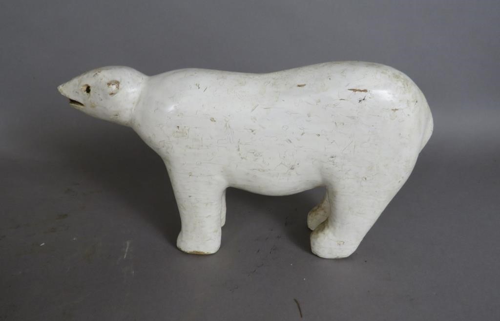 FOLK ART CARVED & WHITE PAINTED POLAR