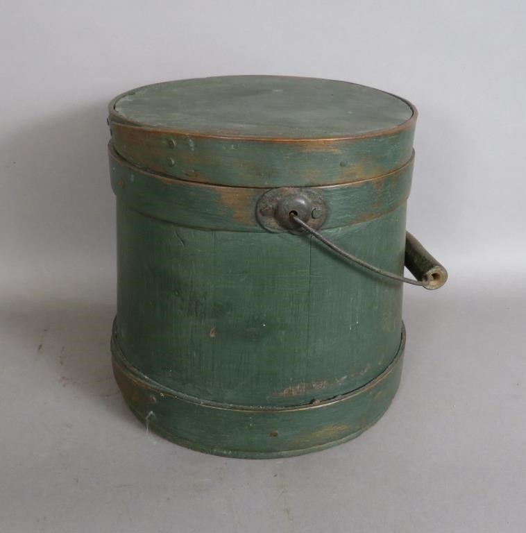 GREEN PAINTED SOFTWOOD LIDDED FIRKINca  2fb0f3d