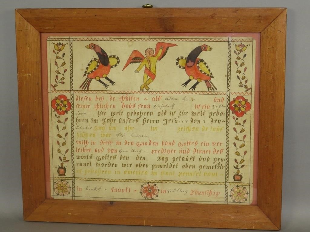 BERKS CO. INK & WATERCOLOR FRAKTUR BIRTH