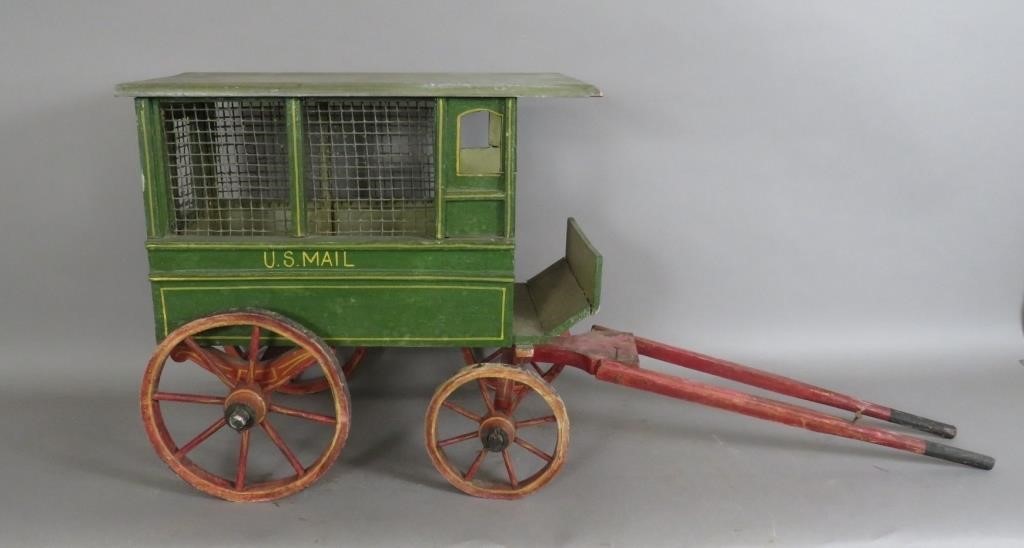 WOODEN US MAIL WAGONca 1900 child s 2fb100d