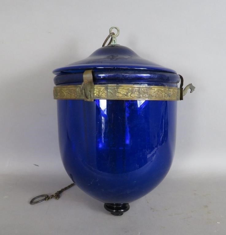 COBALT BLUE HANGING BELL JAR LAMPca  2fb1016