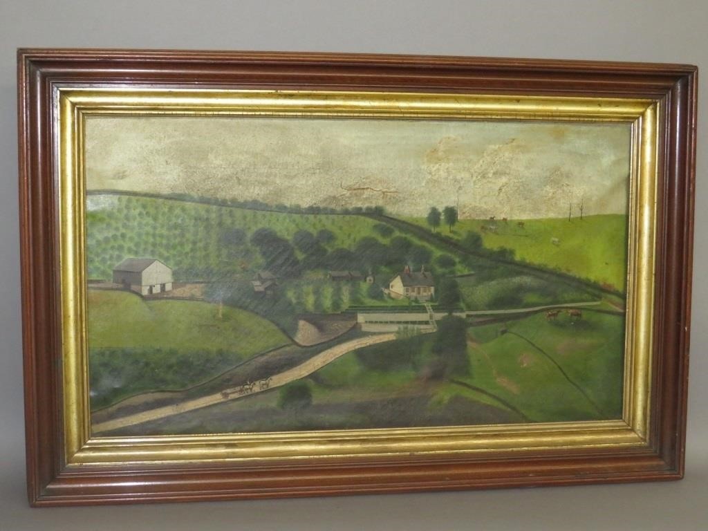 OIL ON CANVASca. 1890; folk art panoramic