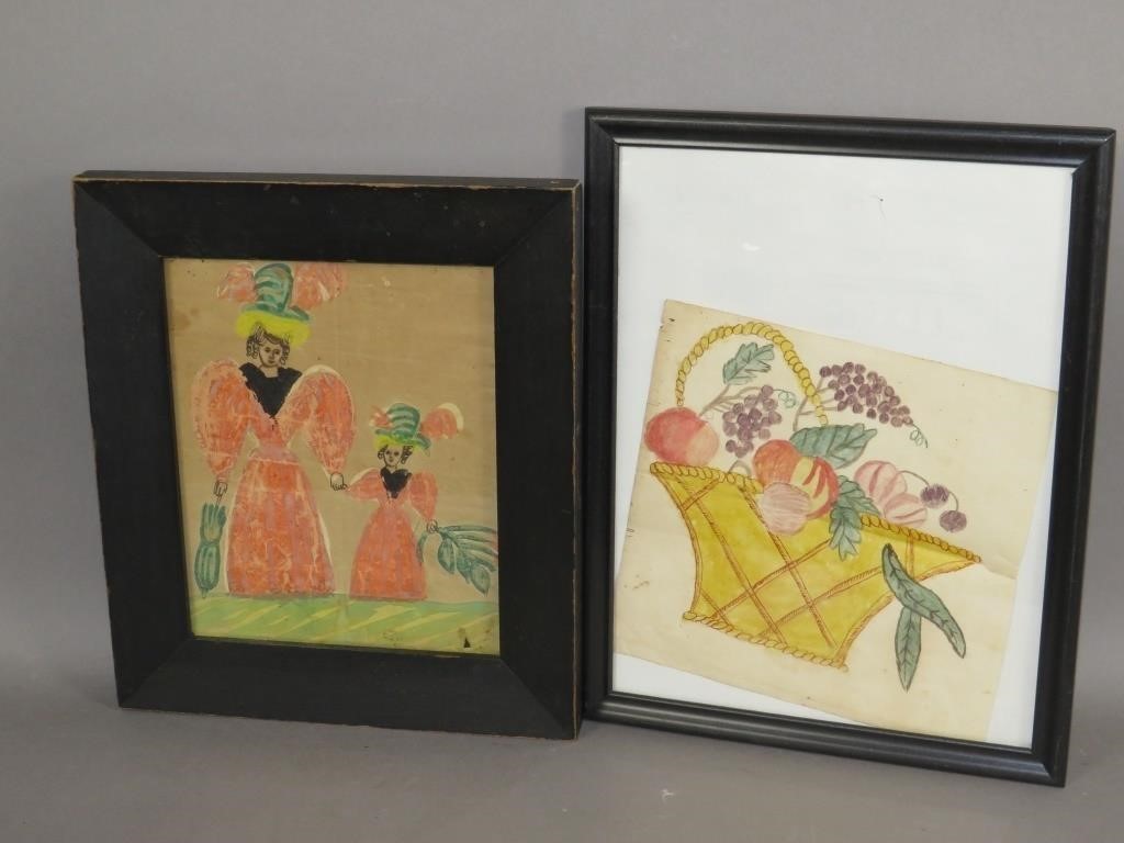 2 FRAMED FOLK ART PAINTINGSca. 1830-1910;