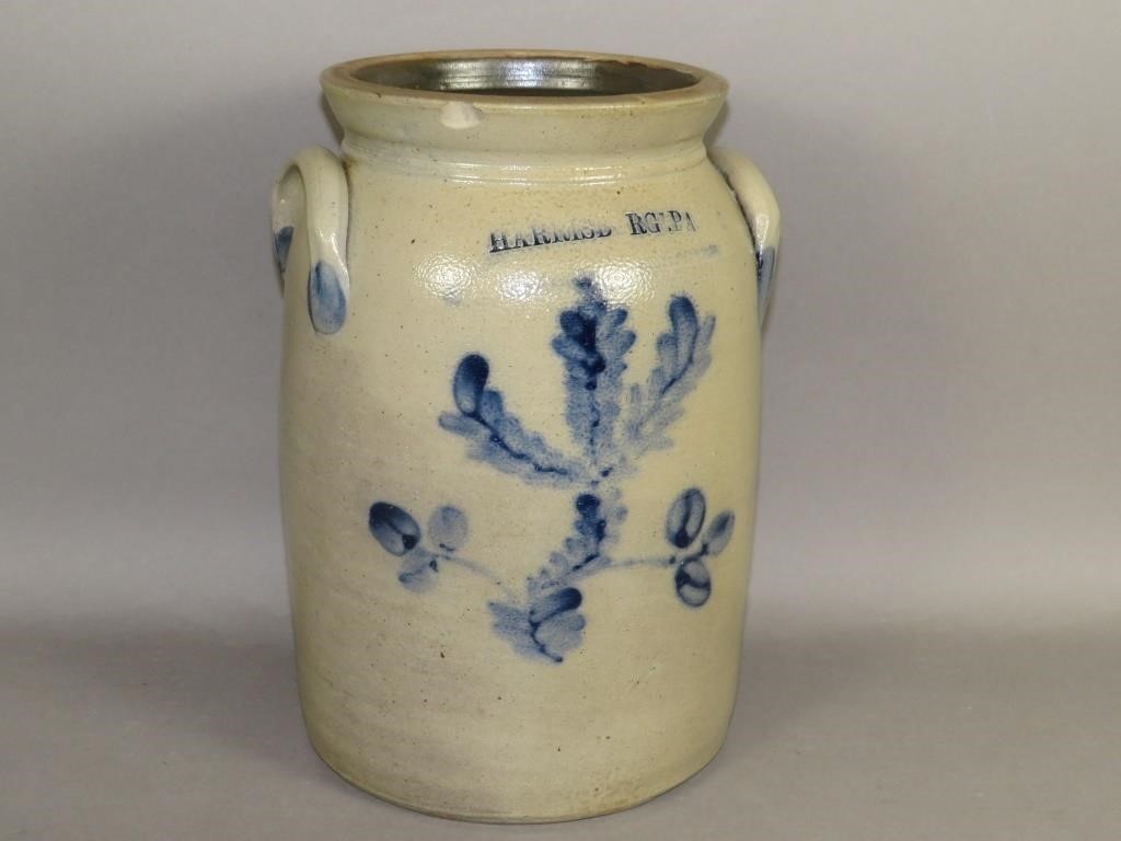 COBALT DECORATED STONEWARE CHURNca.