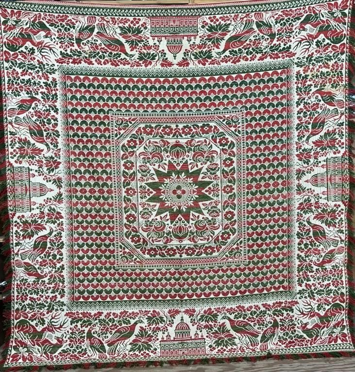 RED GREEN JACQUARD WOVEN COVERLET 2fb1119