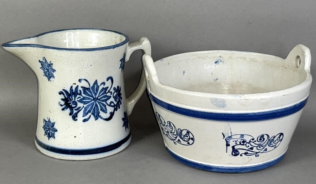 2 COBALT STENCILED STONEWARE ITEMS 2fb1140