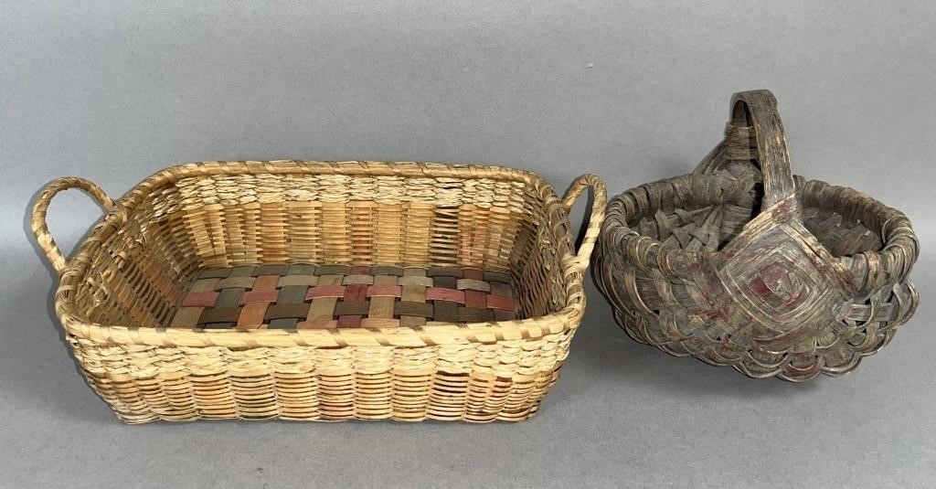 2 PAINTED DYE DECORATED BASKETS 2fb118d