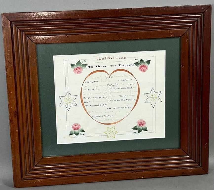 FRAMED HAND DONE FRAKTUR TAUFSCHEIN