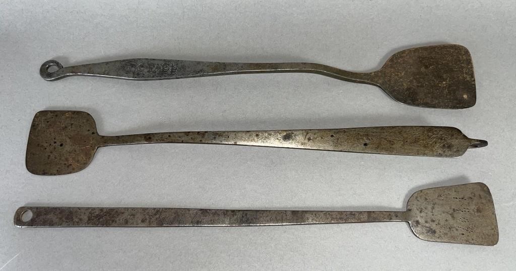 3 WROUGHT IRON SPATULAS CA. LATE 19TH-1920;signed