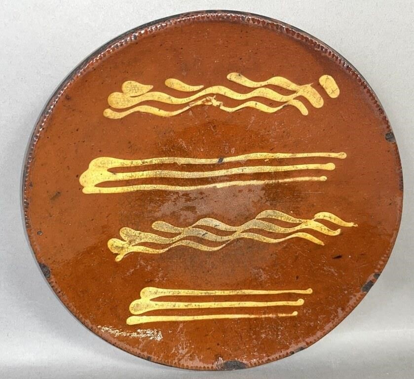 PA SLIPWARE PLATE CA. 1860; FOUR, THREE