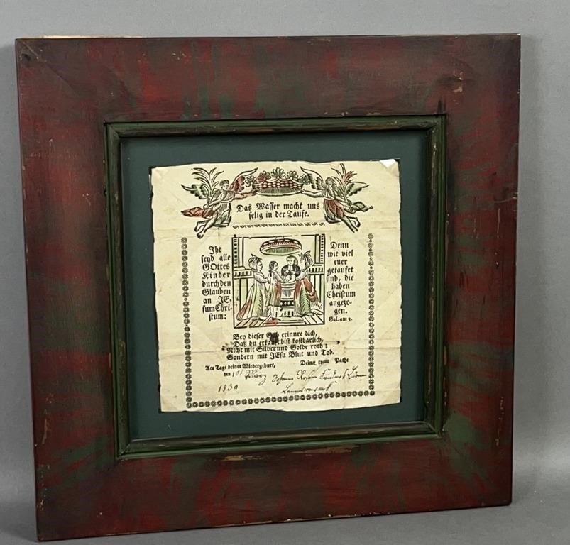 FRAMED PRINTED GERMAN TAUFZETTEL BROADSIDE