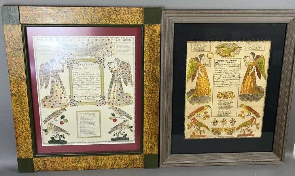 2 FRAMED PRINTED BIRTH & BAPTISM RECORDS