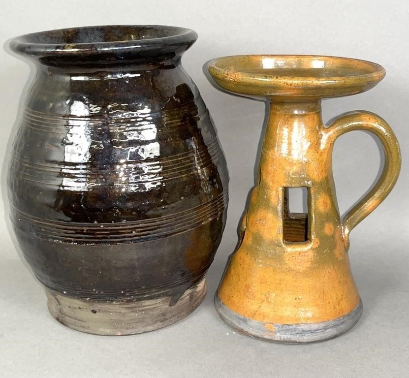 2 PIECES OF FOLK ART REDWARE BY GREG