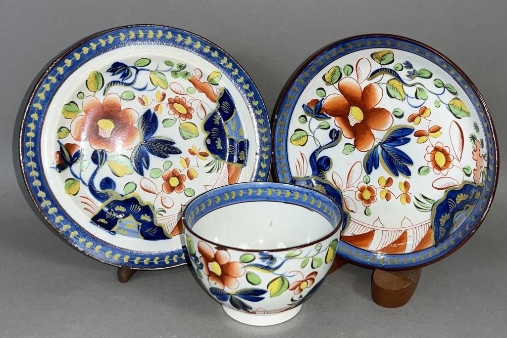 2 GAUDY DUTCH SINGLE ROSE PATTERN PEARLWARE