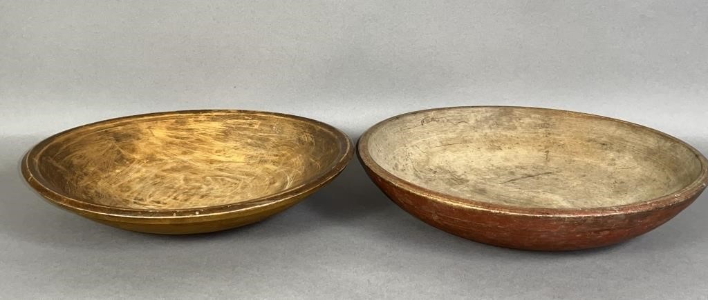 2 EARLY TURNED WOOD KITCHEN BOWLS CA.