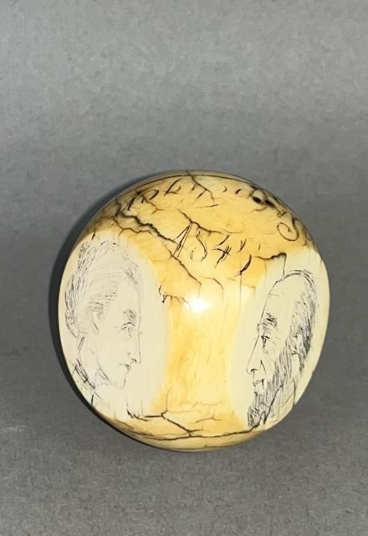 SCRIMSHAW KNOB CA. 1845 DATED; ODD FORM