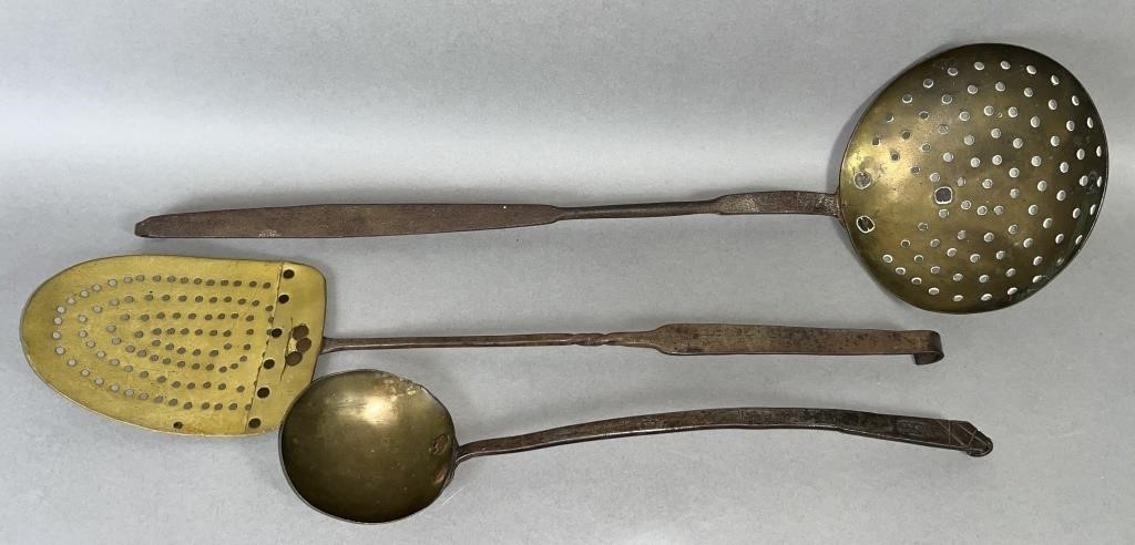 3 BRASS & IRON HEARTHSIDE UTENSILS CA.