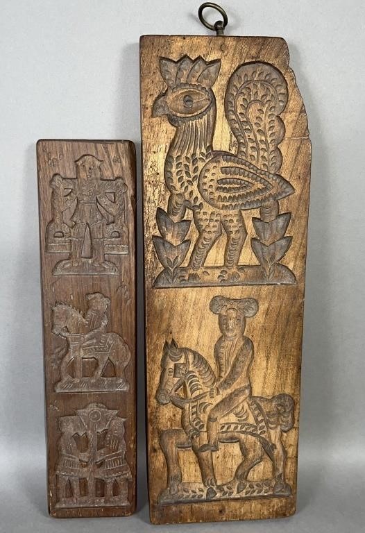 2 CARVED COOKIE BOARDS CA 20TH 2fb12ea